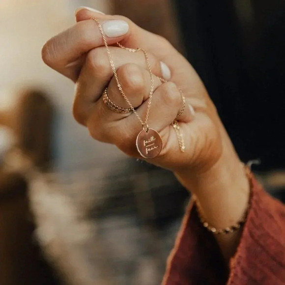 Faith over Fear Gold Round Disc Pendant Necklace - Picture 3 of 11